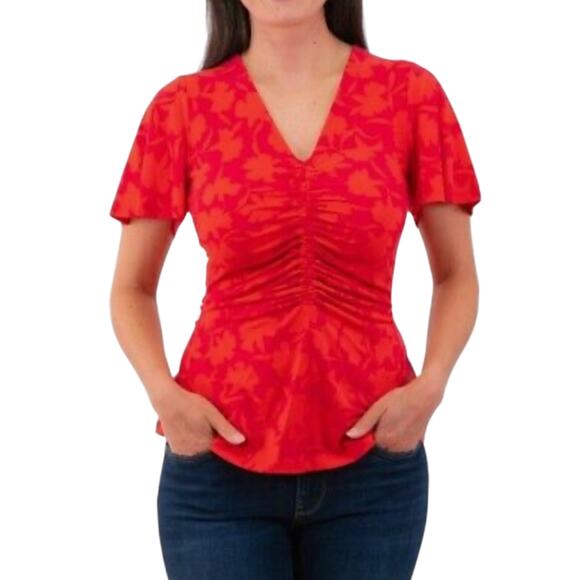 Michael Kors Womens Printed Ruched Pullover Top Deep Pink Size 3X - Picture 1 of 4